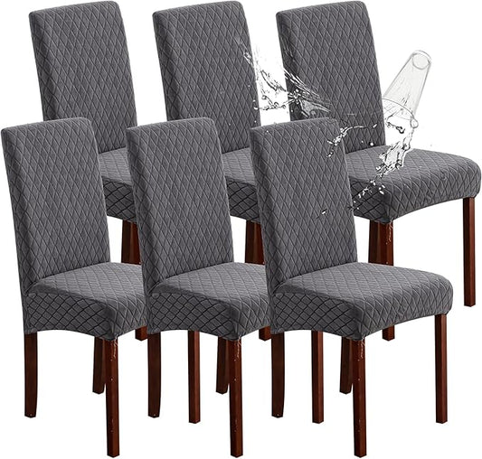 Genina 100% Waterproof Chair Covers for Dining Room Set of 6, Large Dining Room Chair Covers Protectors Stretch Kitchen Parson Chair Slipcovers for Home, Restaurant (Large, Argyle-Dark Gray)