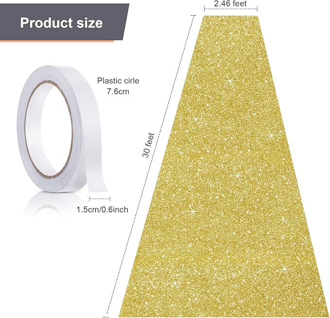 Tatuo Carpet Runner 2.46 x 30 ft Runway Rug 55 GSM Thickness with Carpet Tape for Prom Graduation Wedding Outdoor Indoor Hallway Movie Party Decoration Rug(2.46 x 30 Feet,Glitter Gold)