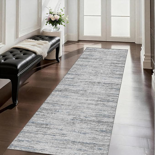 2x5 Washable Runner Rugs，Modern Abstract Rug Runner,Ultra-Thin Kitchen Runner Rug Non-Slip Backing Entryway Runners,Bathroom Carpet for Hallways,Bedroom，Laundry Room（Blue/Grey,2' x 5' ）