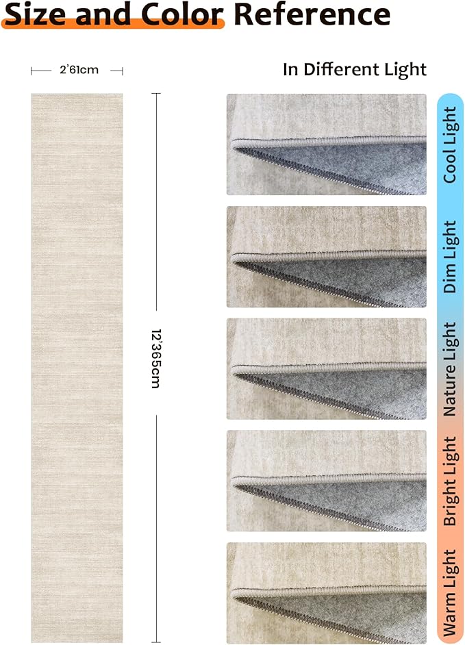 Art&Tuft Runner Rug Non-Slip - 2x12 Runner Rugs for Hallways, Washable Rugs Runners, Low-Pile, Soft Distressed Carpet Hallway Runner for Bedroom Bathroom Kitchen Laundry Living Room, Beige