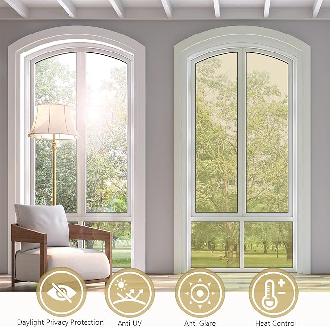 KESPEN Window Film One Way Daytime Privacy Static Cling Sun Blocking Anti UV Reflective Window Tint for Home and Office, Gold-Silver, 17.5 Inch X 6.5 Feet