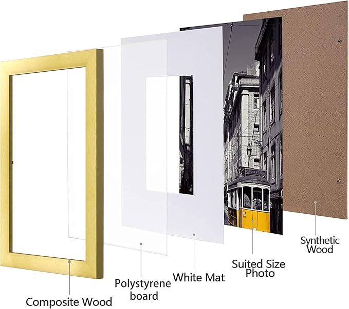 eletecpro 11x14 Picture Frames Set of 10, Picture Frame Collage Wall Decor Display 8x10 Photo with Mat or 11x14 without Mat, Home Decor Gallery Wall Frame for Wall Mounting, Gold