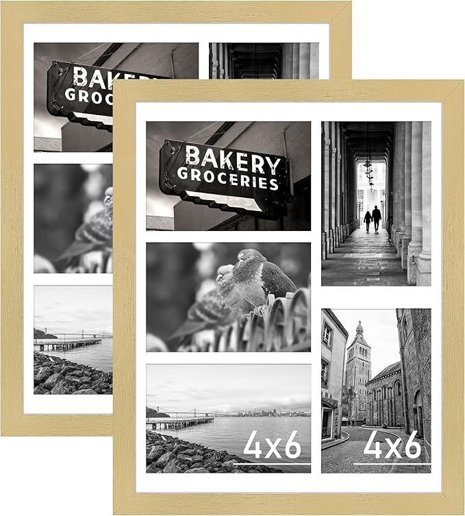 VIOLABBEY 11x14 Picture Frames 2Pack, Fit Five 4x6 Photos with Mat or One 11x14 Picture without Mat for Wall or Tabletop, Gold 4x6 Picture Frame Collage with Stand