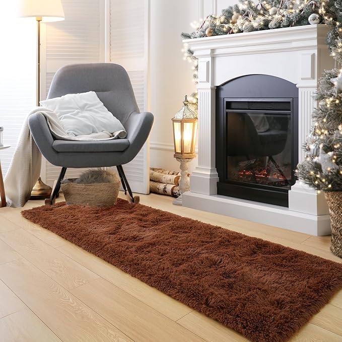 Noahas Brown Runner Rug for Hallway,2'x6' Long Area Rugs for Bedroom Living Room,Non Slip Thick Shag Floor Carpet for Entryway Kitchen Dorm Nursery Bedside Kids Room