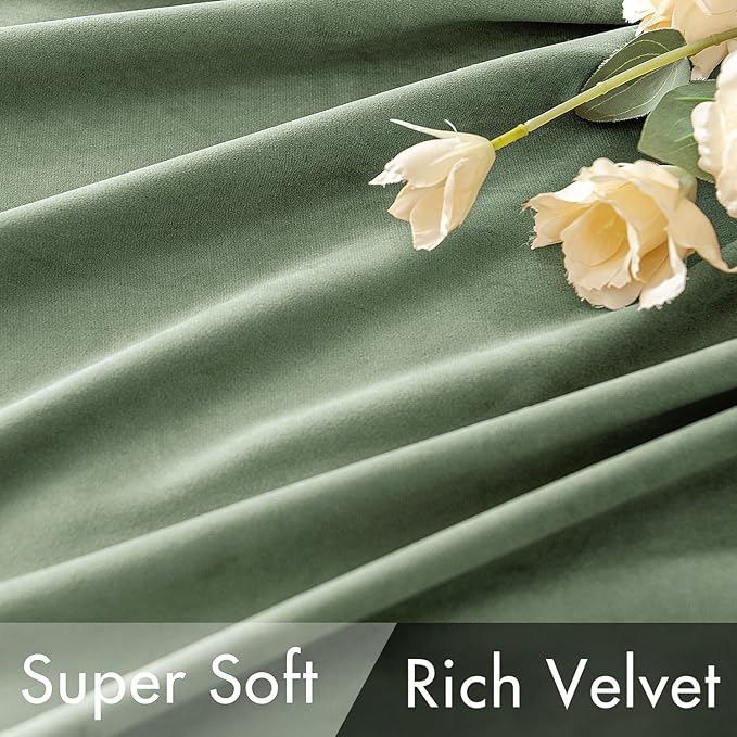 MIULEE Velvet Curtains 63 inches - Luxury Blackout Curtains for Bedroom Living Room Thermal Insulated Super Soft Window Drapes Rod Pocket & Back Tab, Sage Green, W52 x L63 inches, 2 Panels