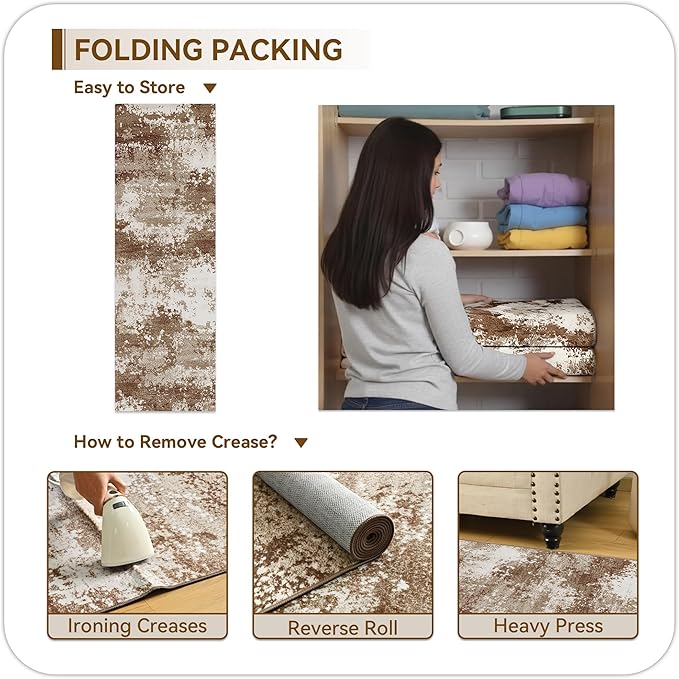 Brown Rug Runners for Hallways Kitchen 2.6x8 Non Slip Washable Entryway Runner Rugs with Rubber Backing 8ft Long Carpet Runner for Laundry Bedroom, Low Pile Stain & Fade Resistant, Abstract Coffee