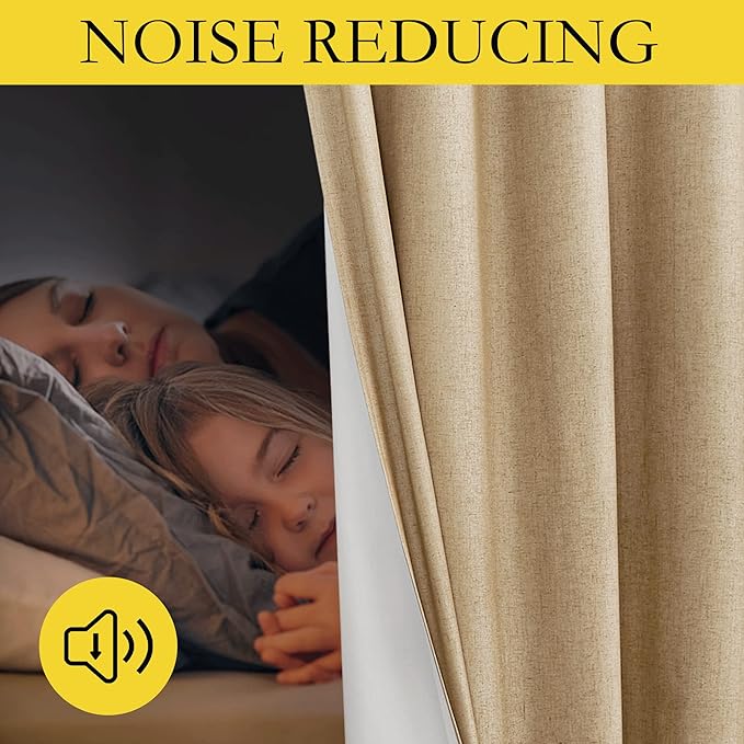 NICETOWN 100% Absolutely Blackout Linen Curtains with Thermal Insulated White Liner, Camel, W52 x L72, 2 Panels, Long Curtains 72 inch Length for Patio Door, Doorway, Office, Overnight Shiftworker