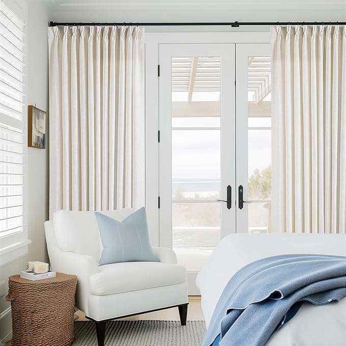 TWODRAPES 102 Inch Long Curtains Extra Wide 70 Inch Width Pinch Pleat Linen Curtains for Living Room Cream Light Filtering Privacy Pleated Hooks Rings Back Tab for Sliding Door 1 Panel