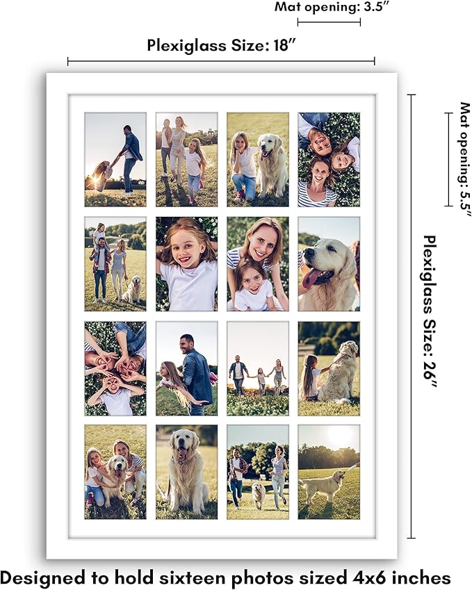 Americanflat 4x6 Collage Picture Frame with Polished Plexiglass - Multi Picture Frames Fit Sixteen 4x6 Photos or Use as One 18x26 Poster Frame for Wall Display - Signature Collection - White