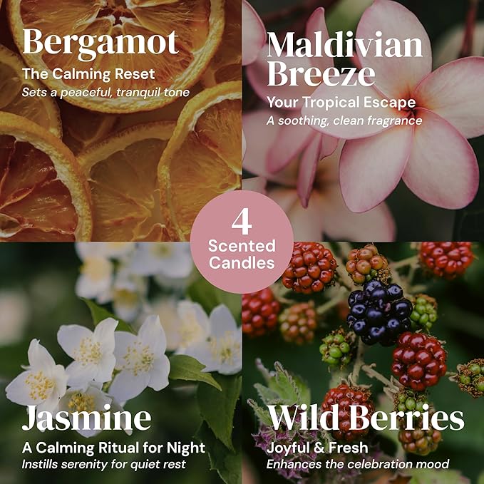 Scented Candle Set - 4 Candles and 2 Sachets - Aromatherapy Scents for Birthday Gifts for Mom - Over 160-Hour Burn Time for Mom Birthday Candles, Relaxation & Holiday Gift Idea