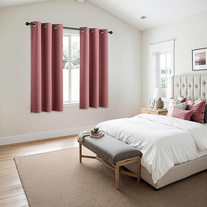 MIULEE Dusty Rose Blackout Curtains for Bedroom Living Room 45 Inches Long 2 Panels, Thermal Insulated Room Darkening Drapes Grommet Noise Reducing Light Blocking Window Treatments 40x45 Inch