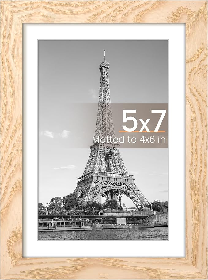 upsimples 5x7 Picture Frame, Display Pictures 4x6 with Mat or 5 x 7 Without, Wall Hanging Photo Frames, Natural, 1 Pack