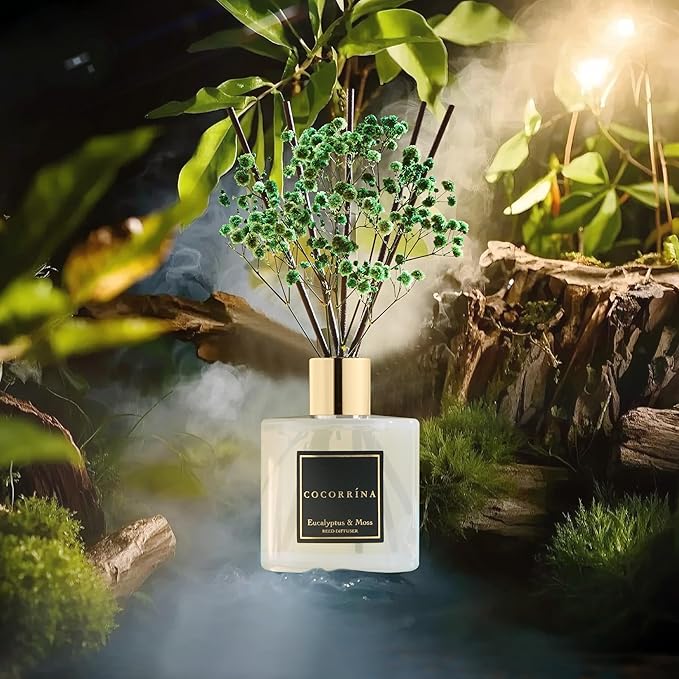 Cocorr??na Reed Diffuser Sets- Eucalyptus & Moss Scented Diffuser with Sticks Home Fragrance Reed Diffuser for Bathroom Shelf Decor
