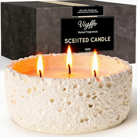 Viyffo Large 20oz Scented Candle – Creamy Vanilla, 3 Wick Non Toxic Soy Candles for Women & Men, Matte Ivory White Ceramic Jar Perfect for Home Fragrance, Elegant Spring Décor & Premium Gift