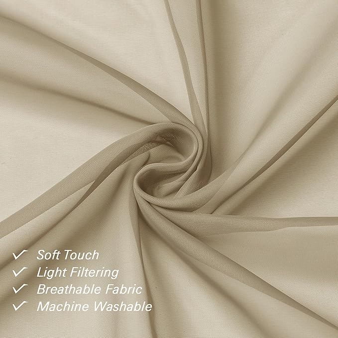 Lecloud Taupe Sheer Curtains 84 Inches Long 2 Panels, Light Filtering Solid Voile Sheer Tan Curtain for Kid's Room/Bedroom/Living Room, Top Dual Rod Pockets Stylish Breathable Window Drapes, 40W x 84L