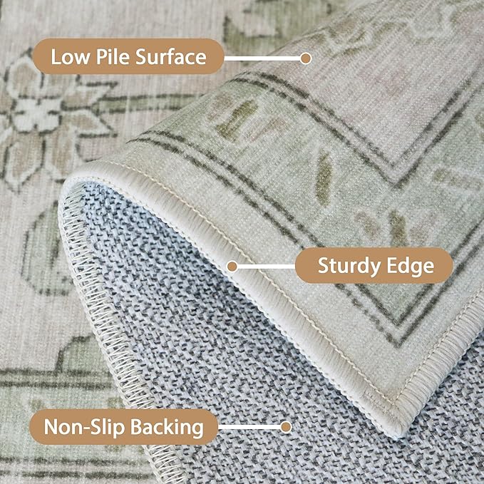 GENIMO Runner Rug for Hallways Machine Washable, 2'6''x10 Non Slip Boho Vintage Lightweight Washable Runners, Thin Floor Rugs for Entryway Hallway Bathroom Laundry Room Corridor, Oat Light