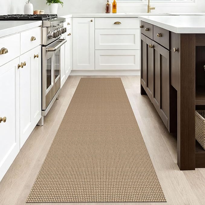 IOHOUZE Washable Runner Rug 2.6x8 Non Slip Rubber Backed Wide Hallway Runner Entryway Runner Indoor, Kitchen Rugs Woven Cotton Floor Carpet for Hall Bedroom, Orange/Tan/Brown