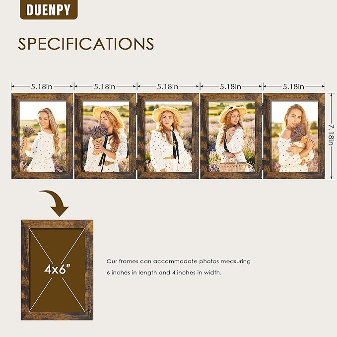 5 Folding 4x6 Picture Frame Horizontal Engineered Wood Accordion Photo Frame with Plexiglass Tabletop Bookshelf Display Brown
