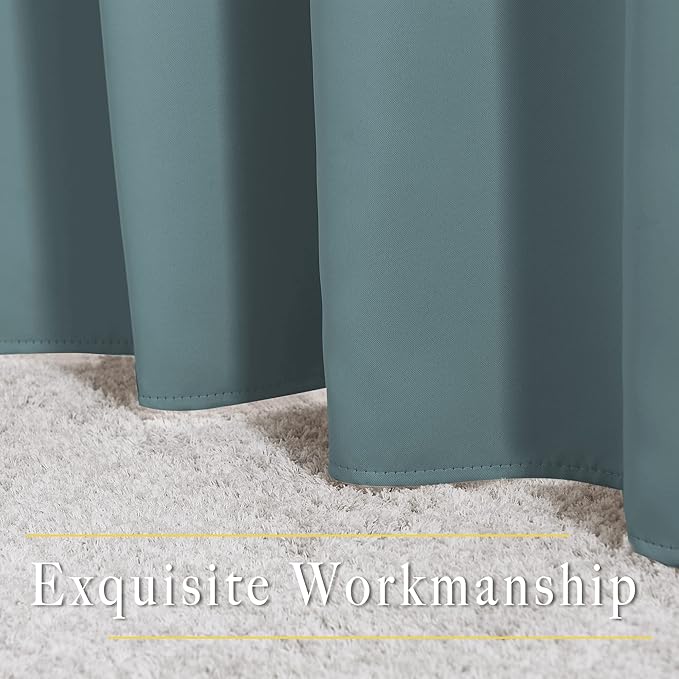NICETOWN Blackout Curtains Panels for Bedroom - Thermal Insulated Solid Ring Top Blackout Window Curtain Panels for Flat/Apartment, Greyish Blue, 2 Panels, 52 x 72 Inch