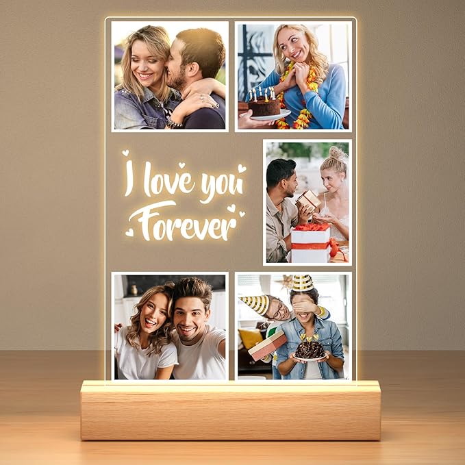Custom Picture Frames, Customized Photo Frame with Night Light, Personalized Picture Frame, Personalized Anniversary Couples Gifts for Women Men Her Him Girlfriend Boyfriend Wife