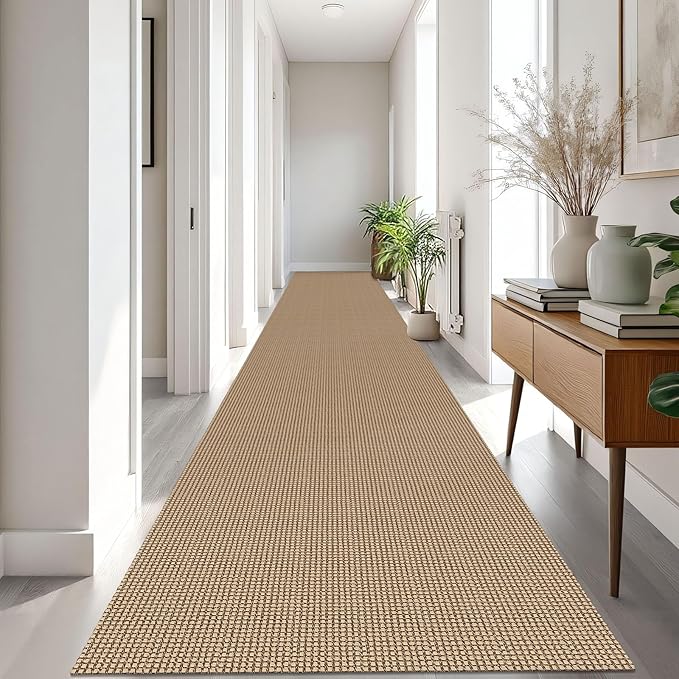 IOHOUZE Washable Exrea Long Hallway Runner Rug 3x18 Non Slip Rubber Backed Kitchen Runner Entryway Runner Indoor, Woven Rugs Floor Carpet for Kitchen Hall Entryway Stair, Orange/Tan/Brown