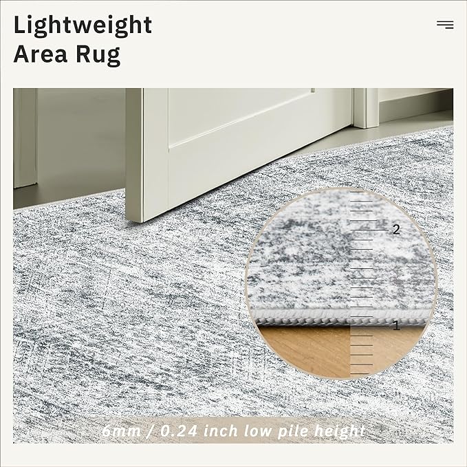 Soalmost 8x8 Grey Round Rug 8ft Living Room Circle Rug Vintage Round Area Rug Non Slip Indoor Carpet for Apartment