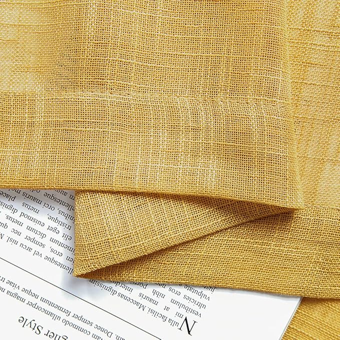Mustard Yellow Kitchen Curtains Retro Vintage 70s Rod Pocket Small Semi Sheer Honey Gold Short Curtains for Bedroom 2 Panels Set Bathroom Decor Living Room Bay Windows Decorations 36 Inch Length