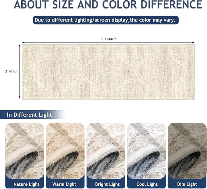 Washable Runner Rug 2x8 Runners for Hallways，Vintage Kitchen Runner Rugs with Non-Slip Backing Hallway Runner Rugs,Ultra-Thin Carpet for Bedroom, Entryway,Bathroom,Laundry Room