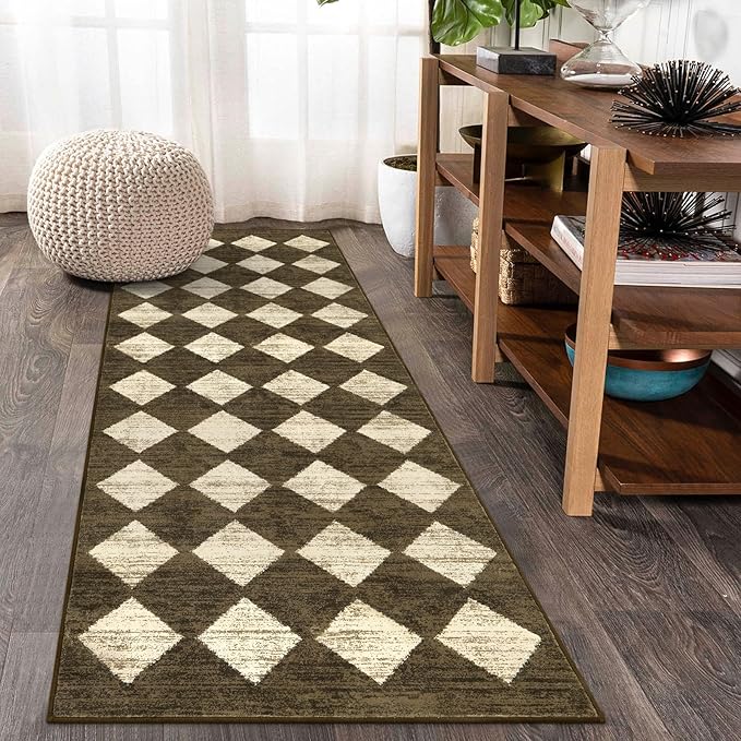 Lahome Zelie Washable Kitchen Runner Rug 2x6, Brown Rug Runners for Hallways 6 Feet Non Slip Bathroom Rugs Runner, Moroccan Trellis Non Skid Low Pile Laundry Room Carpet Runners for Bedroom Entryway