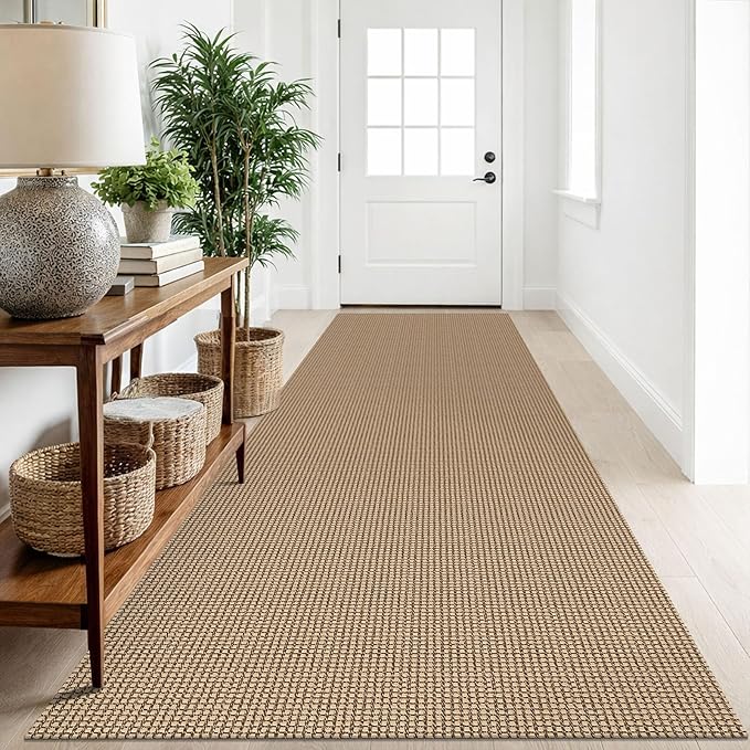 IOHOUZE Washable Runner Rug 3x10 Non Slip Rubber Backed Long Hallway Runner Entryway Runner Indoor, Kitchen Rugs Woven Cotton Floor Carpet for Hall Entrance, Orange/Tan/Brown