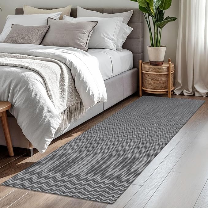 KOZYFLY Washable Runner Rug 2x7 ft Hallway Runner Kitchen Runner Rugs with Rubber Backing Bobo Non Slip Entryway Runner Indoor, Carpet Runners for Hall Entrance Bedroom, Grey/Charcoal Grey