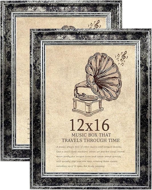 12x16 Picture Frame with Real Glass set of 2-Vintage Frames - Antique Style Frames for Wall - Ornate Frame for Rustic Black Office or Home Decor Display Family Friends Wedding Gift