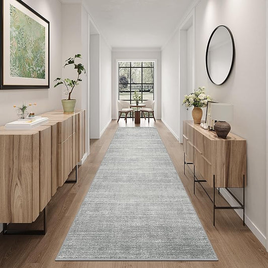 Art&Tuft Non-Slip Runner Rug - 3x12 Runner Rug Washable Low-Pile Rugs Runners, Soft Distressed Carpet Runner for Bedroom Bathroom Kitchen Laundry Living Room, Grey