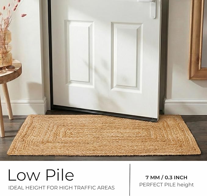 Jute Braided Small Rug, Natural - 2x3 Feet, Accent Reversible Hand Woven Doormat for Entryway, Kitchen, Living Room, Nursery | Rustic Neutral Front Door Floor Mat for Outdoor/Indoor Use - 24x36 Inches