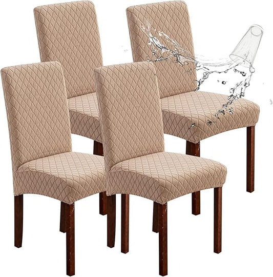 Genina Waterproof Chair Covers for Dining Room Set of 4, Dining Chair Cover Removable Parson Chair Slipcover Chair Protectors Covers for Kitchen (Argyle-Khaki, 4 PCS)