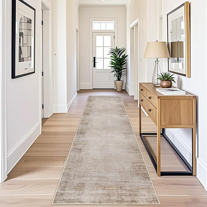 3x10 ft Hallway Runner Rug – Non-Slip Washable Long Carpet Runner for Kitchen, Indoor Entryway & Bathroom, Modern Neutral Solid Low Pile Wide Floor Mat (Taupe Beige,3x10)
