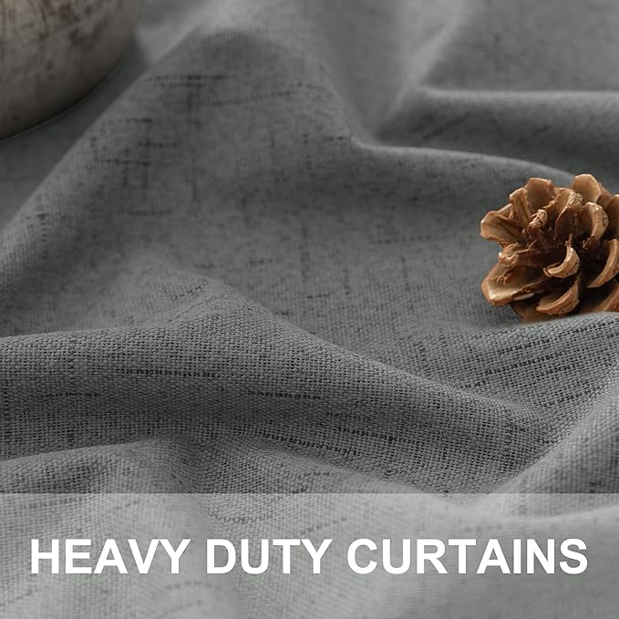 Gray Black Out Curtains 72 Inch Long for Bedroom 2 Panels Set Back Tab Pleated Neutral Boho Linen Textured Dark Grey Room Darkening Saving Energy Efficient Sound Deadening Drapes for Doorway 72 Length