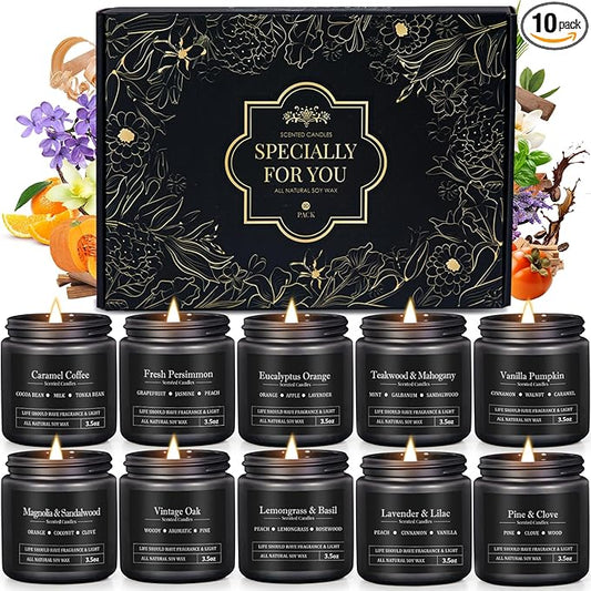 10 Pack Scented Candles for Men, Masculine Candle Gift Set with Woody & Fresh Scents, Soy Wax Aromatherapy Candles for Home, Gifts for Him, Boyfriend, Christmas