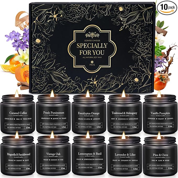 Manly Scented Candles for Men, 10 Pack Soy Candles for Home Scented, Aromatherapy Candle Set, Up to 250H Burning, Masculine Mens Candle Gift Set for Father Boyfriend Him Birthday Valentine's Day Gifts