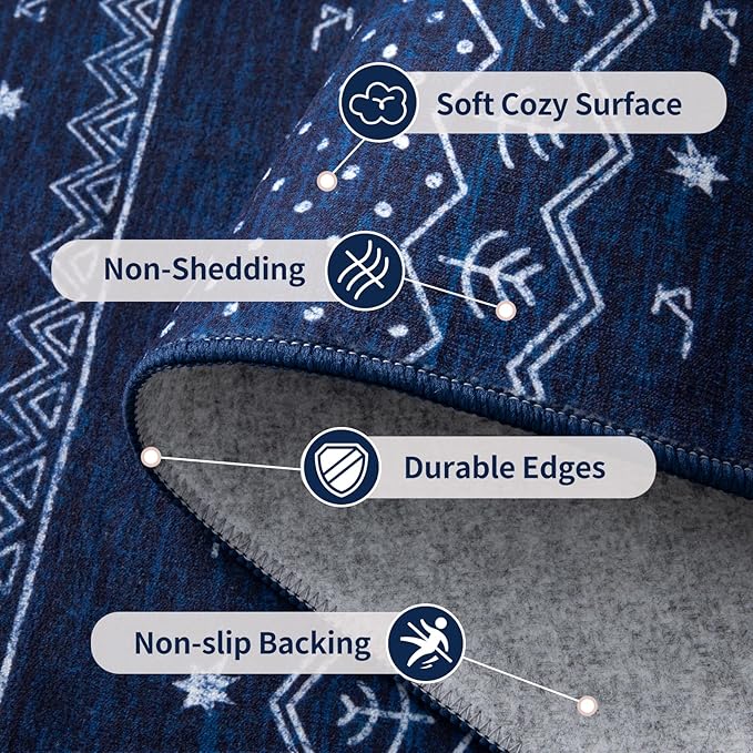 SERISSA 2x3 Rugs for Entryway, Washable Non-Slip Blue and White Small Area Rug, Soft Low-Pile Boho Geometric Indoor Entry Rug Door Mat Indoor Entrance Front Door Carpet for Bathroom Kitchen Bedroom