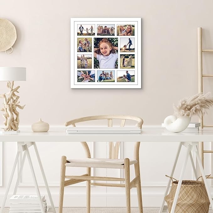 Americanflat 20x20 Collage Picture Frame with Polished Plexiglass - Multi Picture Frames Fit One 8x10, Four 5x5 and Six 4x6 Photos or Use as One 20x20 Frame - Signature Collection - White