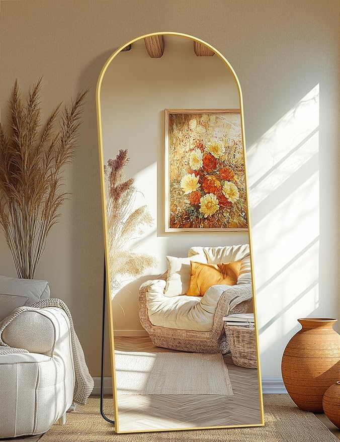 TRAHOME Full Length Arched Mirror, 70"x24" Standing Floor Full Body Mirror for Wall with Aluminum Alloy Frame for Bedroom, Living Room, Dressing Room(Gold)
