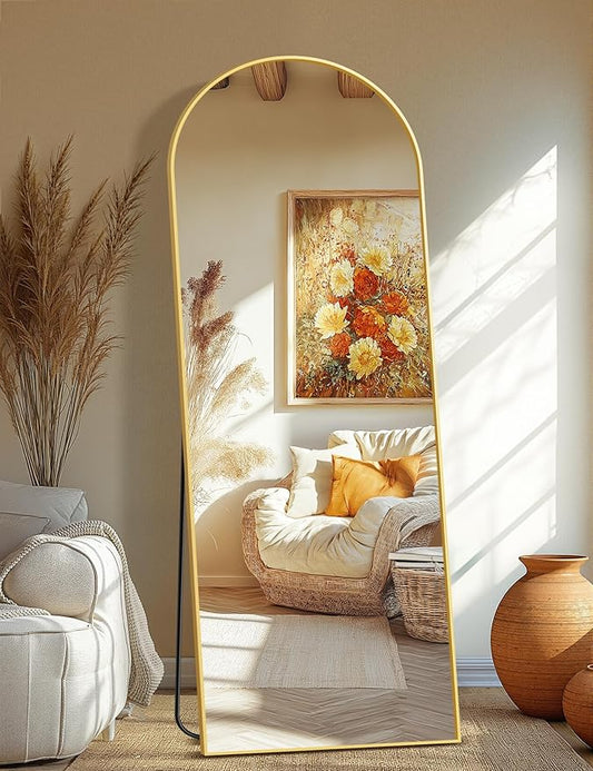TRAHOME Full Length Arched Mirror, 70"x24" Standing Floor Full Body Mirror for Wall with Aluminum Alloy Frame for Bedroom, Living Room, Dressing Room(Gold)