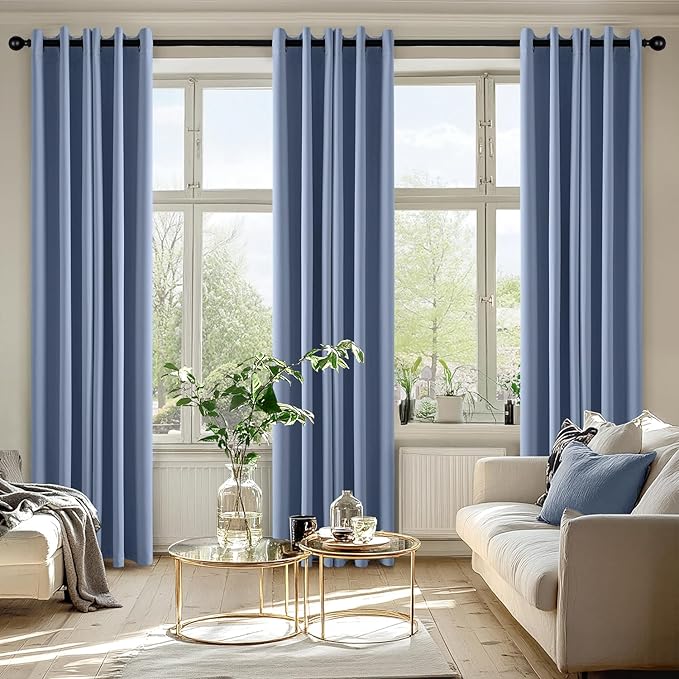 MIULEE Denim Blue Blackout Curtains for Bedroom Living Room 72 Inches Long 2 Panels, Thermal Insulated Room Darkening Drapes Grommet Noise Reducing Light Blocking Window Treatments 40x72 Inch