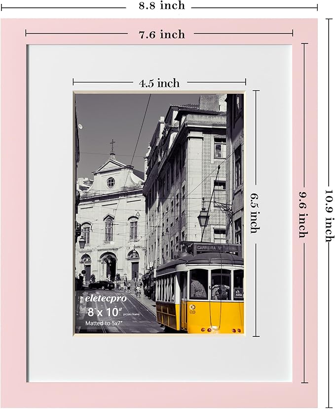 eletecpro 8x10 Picture Frames Set of 10, Picture Frame Collage Wall Decor Display 5x7 Photo with Mat or 8x10 without Mat, Home Decor Gallery Frame for Table Top or Wall Mounting, Pink