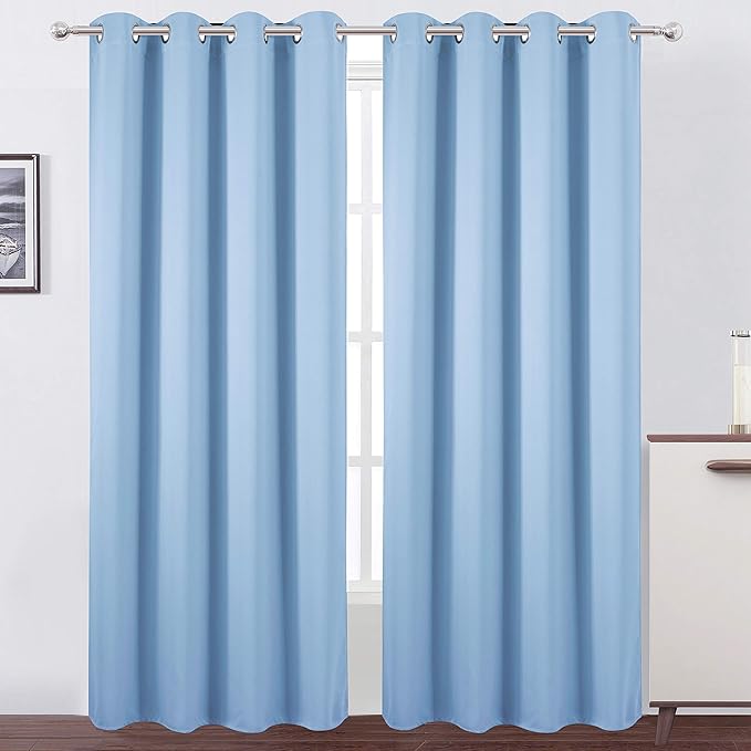 LEMOMO Blackout Curtains 66 x 84 inch/Sky Blue Curtains Set of 2 Panels/Thermal Insulated Room Darkening Bedroom Curtains