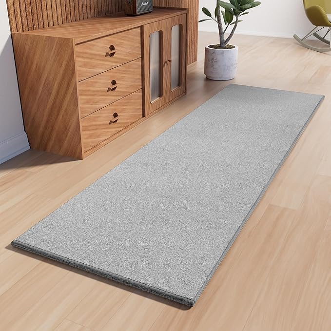 AREDO Runner Rug with Non Slip Rubber Backing, Washable Soft Floor Carpet for Kitchen, Hallway, Entryway Indoor, Bedroom, Laundry, Low Pile Area Rugs, Solid color with Pointillism style, 2*8 ft GREY