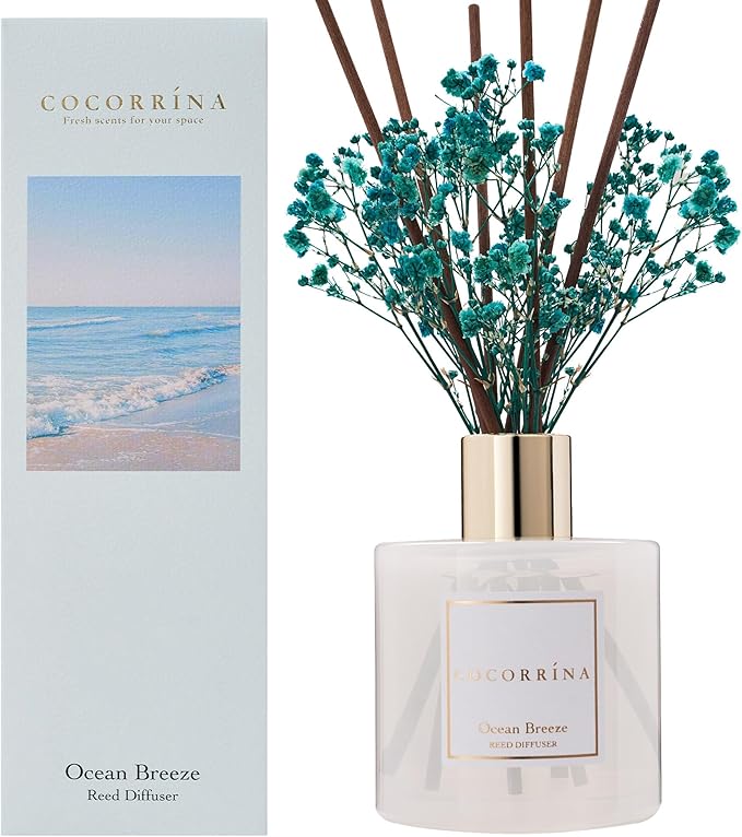 COCORR??NA Reed Diffuser - Ocean Breeze Scented Diffuser with 8 Sticks Home Fragrance Reed Diffuser for Bathroom Shelf Decor