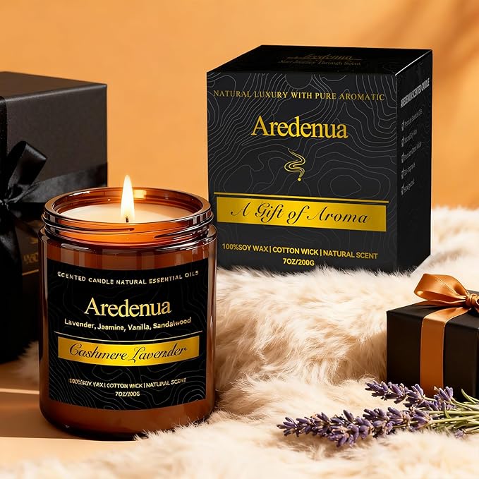 Cashmere Lavender Scented Candle, Clean Soy Wax Candle for Relaxation, Stress Relief & Sleep, Soft Floral Cozy Home Fragrance, Hand Poured, Lead-Free Wick