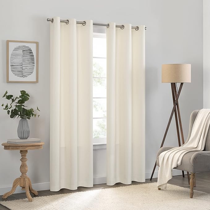 Eclipse Kendall Solid Textured Blackout Thermal Insulated Lining Grommet Window Curtain for Bedroom (1 Panel), 42 in x 63 in, Ivory